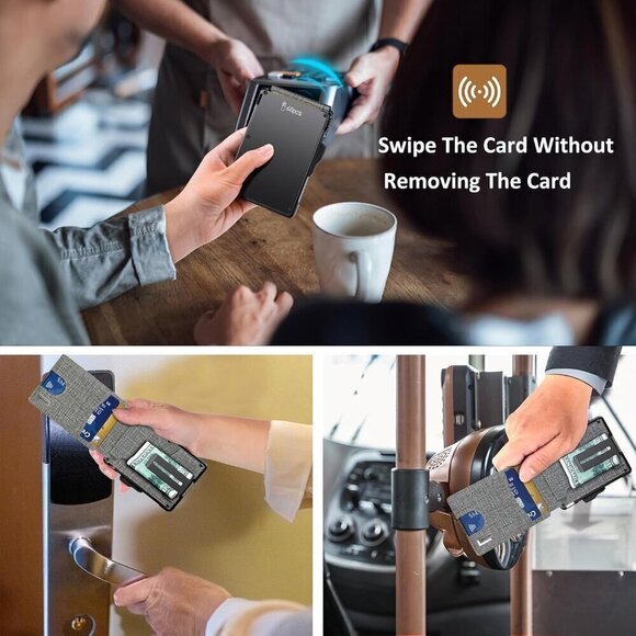 Men Grey Money Clip Slim Leather Slots Credit Card Holder RFID Bifold Wallet - Picture 4 of 6